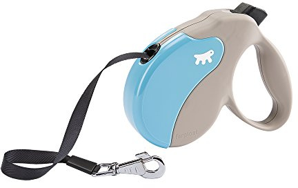 Ferplast hundkoppel Amigo MEDIUM, rullkoppel medelstora hundar upp till 25 kg. Max. 5 m band Enkel lås- och upplåsningsknapp, beige, ljusblått lock
