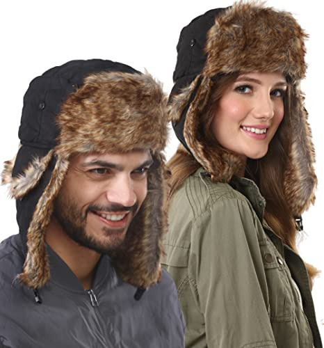 Tough Headwear Ushanka Mütze mit Ohrenklappen - Russische Mütze aus Kunstfell - Fliegermütze Herren - Russen Mütze Fellmütze Damen - Winterkappe Trapper Mütze Uschanka