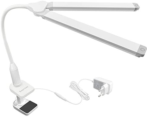 ENUOTEK Klemm LED Schreibtischleuchte, LED Bürolampen Leseleuchte Büro Schwanenhals Weiß, 2X 5W Zwei Lampen 1000Lm Touch Dimmbar Tageslicht 5000K zum Klemmen, 4 Stufen Dimmbare Helligkeit
