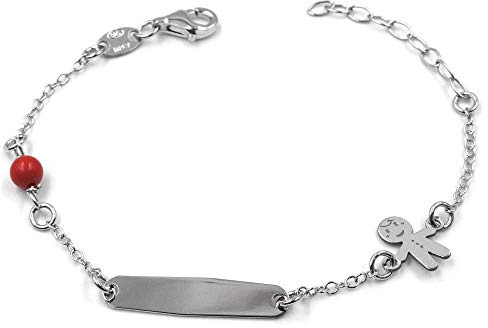 Bracciale con Incisione Nome Neonato/a Inclusa realizzato in Argento 925, Targhetta Personalizzabile Boy