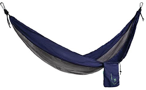 moses. Fernweh Outdoor Hängematte, Reisehängematte inkl. 2 Karabinern & 2 Seilen zur Befestigung, Aus ultraleichter Fallschirmseide, Tragkraft bis 200kg (empfohlen für 1 Person), ca. 90cmx230cm, Blau