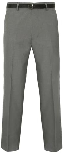 Mens Formal Classic Trousers Tailored Fit Vintage Casual Business Office Work Home Belted Waist Band Smart Dress Pants Straight Leg Flat Front Everpress Easy Care Slant Pockets (Light Grey, 34/27)