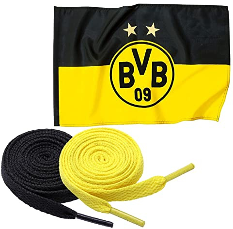 King of Trade BVB-Hissfahne (150 x 100 cm) + 2 Paar Fan-Schnürsenkel