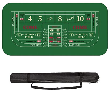 YUZPKRSI 70 x 35 Portable Professional Casino Craps Tabletop Layout Mat with Carrying Bag, Non-Slip Rubber Craps Dice Game Layout Table Top Cover for Parties, Home Entertainment, Game Night