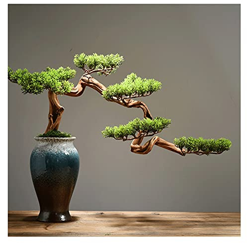 MKYOKO Artificial Bonsai Tree Artificial Bonsai Welcoming Pine Tree,15 Inches Simulation Potted Plant Decorative Bonsai, Office, Shop Decorative Gifts（with Cleaning Brush） Simulation Bonsai Trees