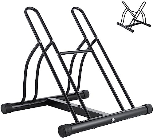 Fahrradständer für 2 Fahrräder, Bodenständer Fahrradhalter mit Reifenbreiten bis 65 mm, Dreieckiger Radständer, Schwarz Mehrfachständer Fahrradhalter für Zuhause, Abstellraum, Garage