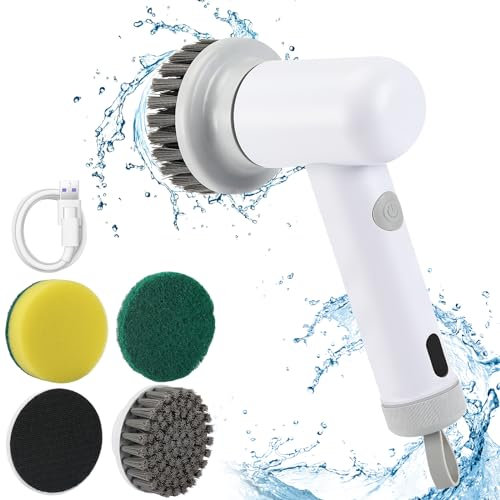 Spazzola per la pulizia elettrica, senza fili con 3 testine di pulizia intercambiabili, Power Spin Scrubber, spazzola girevole a 2 velocità