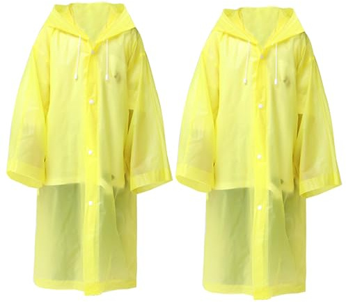 Fayemint 2 Piezas Infantiles Impermeable Chubasquero, EVA Ponchos Lluvia Niños, Poncho Lluvia con Capucha, Reutilizable, para Ciclismo Aire Libre, Camping, Viajes y Pesca (Amarillo)