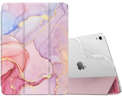 MoKo für iPad Air 11 Zoll Hülle M4/M3/M2 2026/2025/2024, iPad Air 5./4. Gen Hülle 10,9 Zoll 2022/2020, Transluzent Matt Weich TPU Rückseite, Unterstützt Pencil Pro/2/USB-C, Hellrosa Goldmarmor