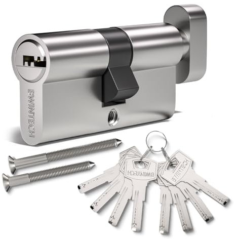 Bwintech 90mm(45T/45) Nickel-Zink-Legierung Euro-Zylinder-Schloss,Tür-Trommel-Schloss,Schlüssel mit 8 horizontalen Grübchen Schlüssel