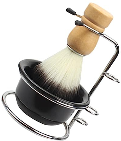 WOONEKY Rasierpinsel Satz Mittel Soft Borsten Rasierpinselhalter Und Rasierschale Edelstahl Ständer Badezimmer Rasierzubehör Für Herren Nassrasur