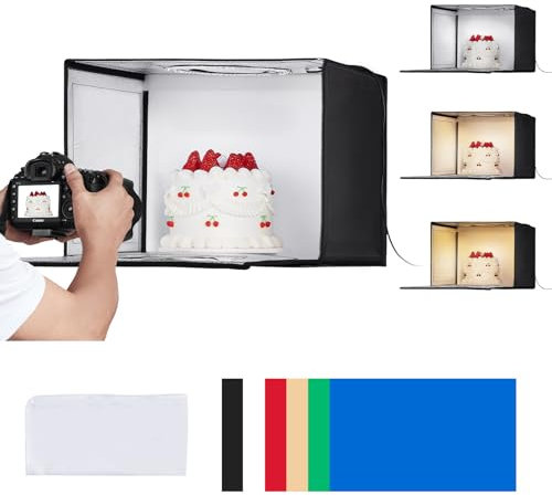 VEVOR Caja de Luz para Estudio Fotográfico 41x30x30,5 cm 3000-5600K Caja de Fotos para Fotografía 3 Temperaturas de Color 120 Luces LED 6 Fondos Tela Suave CRI ≥ 95 para Fotografía de Productos