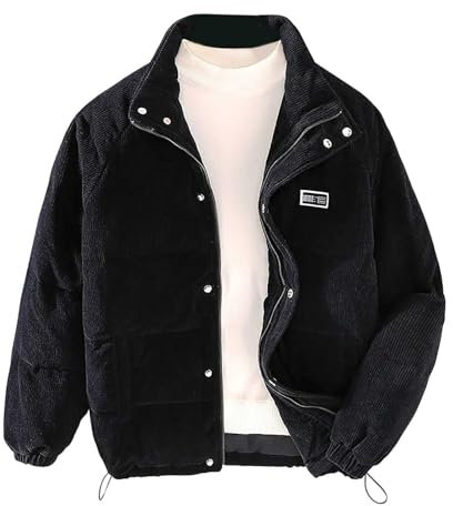 Caxndycing Corduroy Men's Winter Jacket Comfortable Hooded Jacket Casual Puffer Jacket Basic Transition Jacket Outdoor Softshell Jacket Cord Clothing Outdoor Softshell Jacket, black, XL