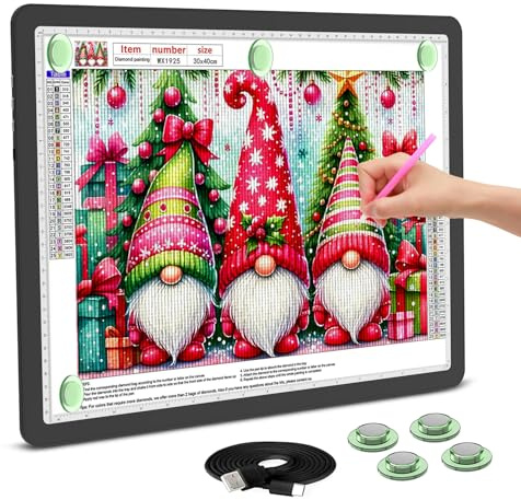 Leuchttisch A3, 5600 Lux Sehr Hell LED Lightpad mit Seitliche Tasten, Magnetischer Clip, 6 Stufige Dimmung 3 Farbtemperatur Light Pad Lichtpad für Diamond Painting, Designen, Zeichnen Skizzieren