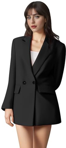 AGYMNX Women Blazer Elegant Jacket Suit Open Front Cardigan Lightweight Double Breasted with Pockets Office Business Meeting Spring Autumn Basic Casual Slim Fit S-L Black S
