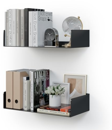 CASSA KIVO Wandmontierte U-förmige schwimmende Bücherregale aus Metall für die Wand, 2er-Set, 43 cm x 20 cm Regal, Bücherregal für Schlafzimmer, Wohnzimmer, Büro, Badezimmer, Küche, modern (schwarz)