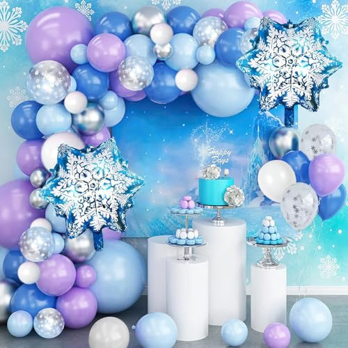 Schneeflocken Folienballons,100PCS Luftballon Blau Geburtstag Kit,Schneeflocken Ballons,Geburtstag Luftballons Mädchen,Folienballon Schneeflocke,Luftballons Folienballon für Kinder Party Dekoration