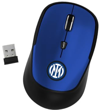 TECHMADE Mouse Wireless Inter| Design Ufficiale Squadra | Tecnologia Senza Fili | Sensore Ottico Preciso | Ergonomico e Silenzioso | Plug & Play (COMPATTO BLU)