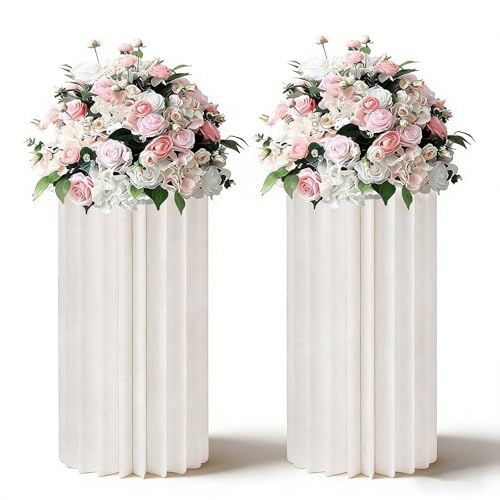 YQRYQP 2 Soportes cilíndricos Plegables de cartón con Discos acrílicos, Juego de Soportes de Flores de cartón para Bodas, Pedestal Alto Plegable para Tartas, pedestales cilíndricos(60CM)