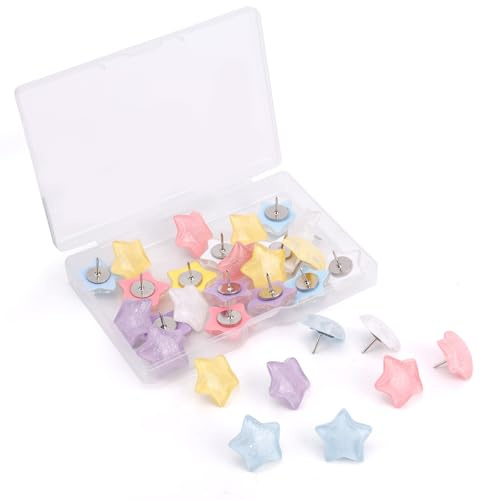 30uds Chinchetas Bonitas en Forma Estrella, en 5 Colores Adecuadas para Tablones de Anuncios Oficinas Hogares Tableros Corcho Paredes Fotos Etc Lindas y Hermosas