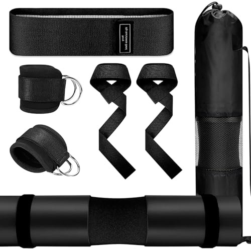 HENRUN Multifunctional Gym Accessory Set for Hip Bridge Squats Lunges Including Pad Ankle Straps Pull Band Resistance Loop Hip Thrusts Barbells Pad