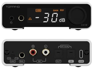 Topping DX1 II Gaming HiFi DAC-hörlursförstärkare – ES9039Q2M-avkodare 1000 mW × 2 helt symmetrisk hörlursförstärkare, förförstärkare, kompatibel med spelheadset (vit)