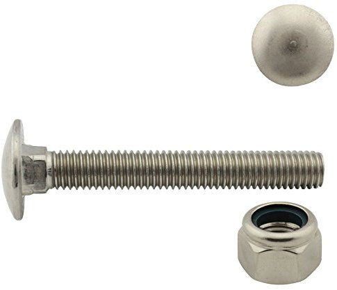 Flachrundschrauben mit Sicherungsmuttern (hohe Form) - M8x150 - (5 Stück) - Vollgewinde | Schlossschrauben | Stoppmuttern - DIN 603 / DIN 982 - Edelstahl A2 (V2A) - SC603 / SC982