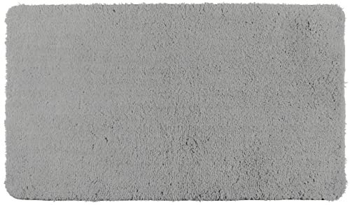 WENKO Badteppich Belize Light Grey - Badematte, sicher, flauschig, fusselfrei, Polyester, 55 x 65 cm, Hellgrau
