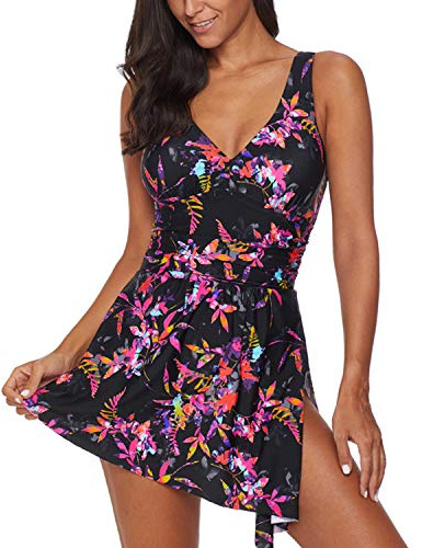 Jywmsc Tankini una Pieza Traje de Baño Cuello para Mujer V Sujetador con Relleno Traje de baño Falda Ropa de baño Tankini