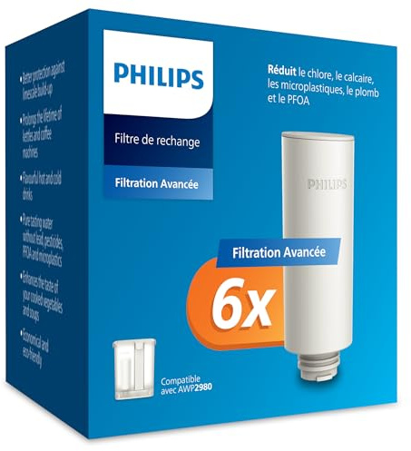 Philips 6 stycken omedelbara filterkaraffer, smak + ersättningsfilter, minskar klor och bly, bevarar mineraler