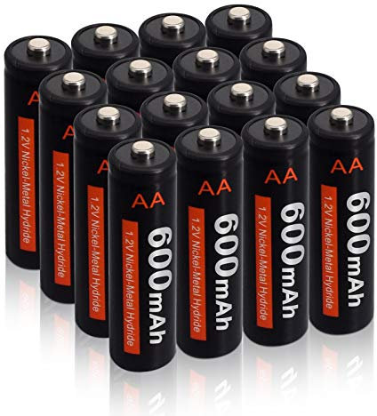 CITYORK Pile Ricaricabili AA 600mAh, Confezione da 16 AA Ni-MH Batterie Ricaricabili Bassa Autoscarica per Luci Solari da Giardino