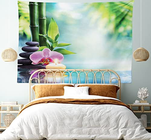 Ambesonne Spa Themed Tapestry, Branches Tranquil and Thoughtful Themed Water Pond Nature Inspirations Print, Fabric Wall Hanging Decor for Bedroom Living Room Dorm, 28 X 23, Multicolor