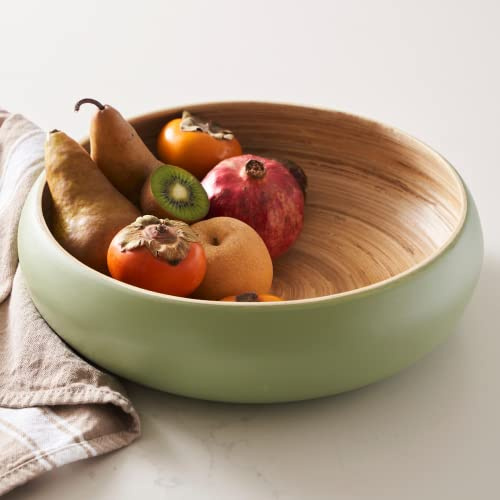 HABITAAS Fruit Bowl for Kitchen Counter – Handmade Spun Bamboo, Large 11.75 Fruit Basket, Eco-Friendly Decorative Serving Bowl for Home Decor, Produce Storage & Centerpiece (Sage)