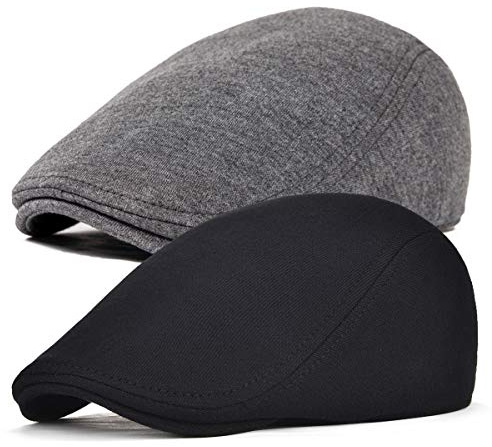 BOTVELA Män 2-pack bomull platt keps Gatsby beret murgröna Cabbie Newsboy hatt, Svart/mörkgrå, en storlek