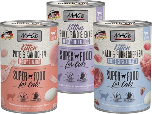 Mac's Kitten Mix mit 3 Sorten/erhältlich in 6X oder 12x400g / getreidefreies Katzenfutter mit hohem Fleischanteil (6)