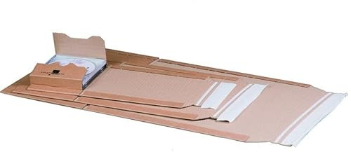 karton-billiger | Universalverpackung Buchverpackung Wickelverpackung Buch Verpackung selbstklebend Aufreißfaden Wellpappe braun | 11 versch. Größen (A2-620 x 420 x 50mm, 10)
