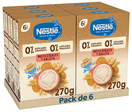 Nestlé 0% 0% Papilla de Cereales Multicereales con Galleta, a partir de los 6 meses, 6 x 270 g