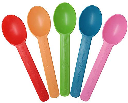 Bio Based Reusable Spoons, 20 pack, 5 Colors, great with yogurt, ice cream, gelato, cold drinks - PACKED IN USA (20 NO Color Changing Bio-BASED spoons)