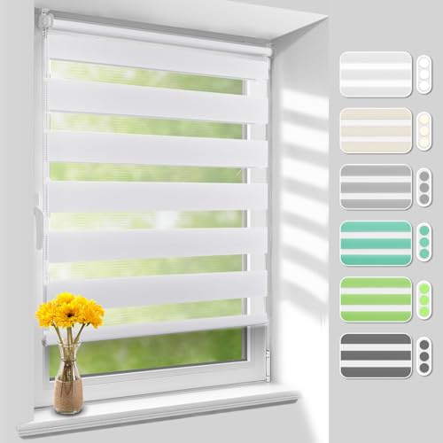 Homland Doppelrollo Klemmfix ohne Bohren B50 x H120 cm(Stoffbreite 45cm) Weiß, Duo Rollo, Rollo Klemmrollos lichtdurchlässig & verdunkelnd, Verstellbar Fensterrollo Sonnenschutz