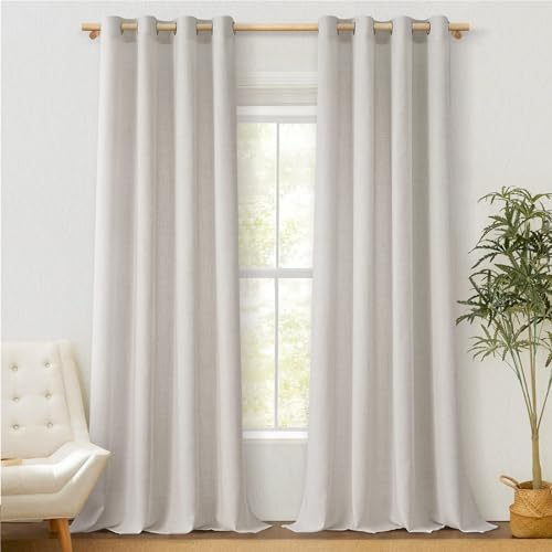 MRTREES Gardiner korta (set om 2) linnegardiner med hål modern stil gardin gardin natur 245 x 140 (H x B) för vardagsrum sovrum babyrum