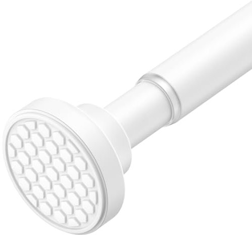 AIZESI Shower Curtain Rod, Extendable 107-185 CM Spring Tension Shower Rod, Tension Curtain Rod No Drilling, Non-Slip, Premium Stainless Steel Anti-Rust, White