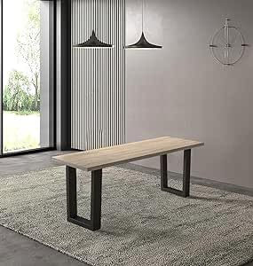 Hallowood Furniture Dudley Dining Bench 100cm with Wooden Top and Black Metal U Shaped Legs, Modern Industrial Style Kitchen Bench Seat for Home Dining Room, Living Space or Café