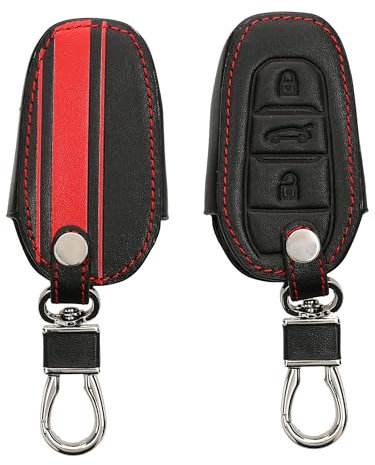 kwmobile Autoschlüssel Hülle kompatibel mit Opel 3-Tasten Smartkey Autoschlüssel Keyless Go - Kunstleder Schutzhülle Schlüsselhülle Rallystreifen Sidelines Rot Schwarz