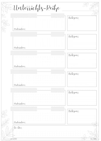 TimeTEX - Block Stundenplanung A4 Meine Unterrichts-Reihe | 50 Blatt | Zur strukturierten Themenvorbereitung | Mit Ablage-Lochung und Durchschreibschutz