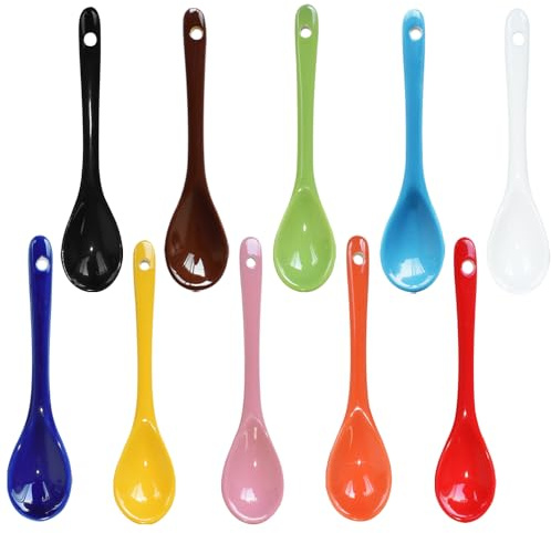 Yuauy 10 Color Porcelain Egg Spoons Ceramic Spoons 4.7 inch Coffee Dessert Yogurt Tea Milky Tea