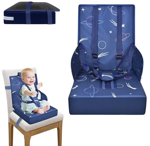 YRHome Seggiolone pieghevole per bambini con schienale e schienale regolabile, cintura regolabile a tre punti, rialzo del sedile, per casa e in viaggio