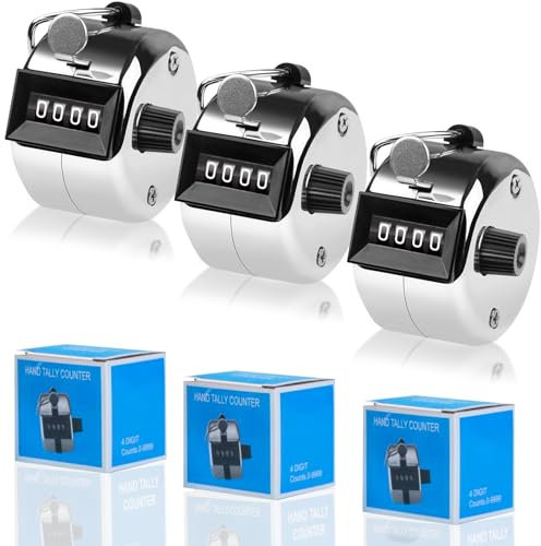 3 Handzähler Zähler, Metal lfingerzähler Counter, 4 Ziffern reihenzähler handzähler klicker, bahnenzähler schwimmen rundenzähler stricken Verwendet im Golf, Fitness, Schwimmen - Silber