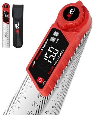 S&F Stead & Fast Angle Finder Tool Digital 7 Inch / 200 mm, Advanced Compound Miter Saw Protractor Stainless Steel with Case, Digital Angle Gauge with Extra Large White LED Display