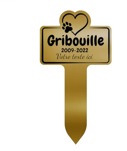 GRAVURE CONCEPT Plaque Funéraire pour Animaux - Stèle Commémorative Personnalisable PVC (Chien/Chat etc) - (Modèle 1 / Or Mat Texte Noir)