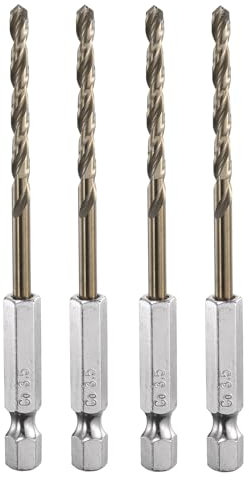 HARFINGTON 4pcs M35 High Speed Steel Cobalt Twist Drill Bit 3.5mm/0.04 Dia with Quick Change 1/4 Hex Shank Jobber Drill Bit for Metal, Steel, Copper, Aluminum, Zinc Alloy